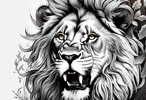 Create a roaring lion in the shape of oak tree tattoo idea