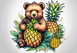 bear hugging pineapple tattoo idea