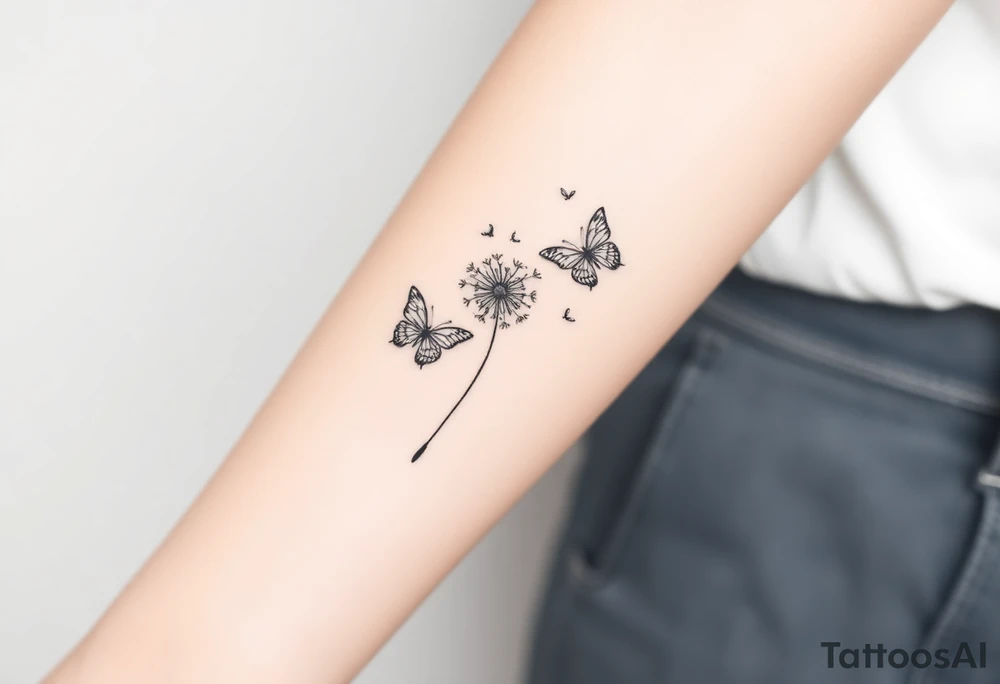 a dandelion and two butterflies flying around it. tattoo idea