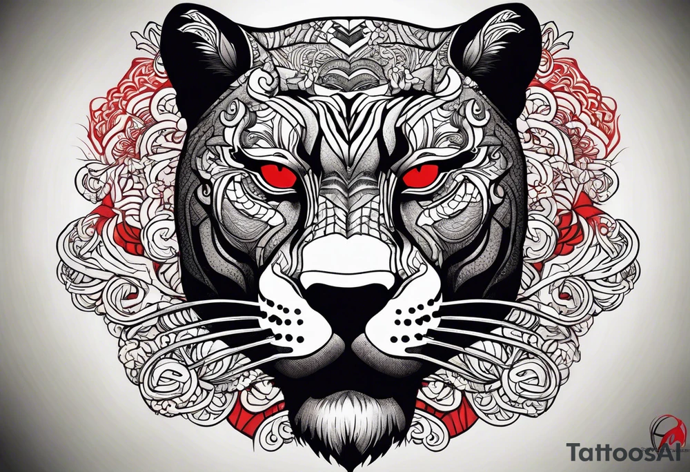 unique black panther, striking red eyes tattoo idea