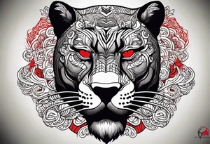 unique black panther, striking red eyes tattoo idea