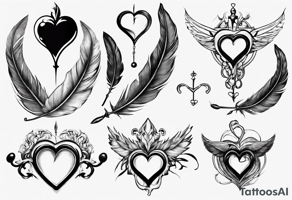 heart and feather on scales tattoo idea