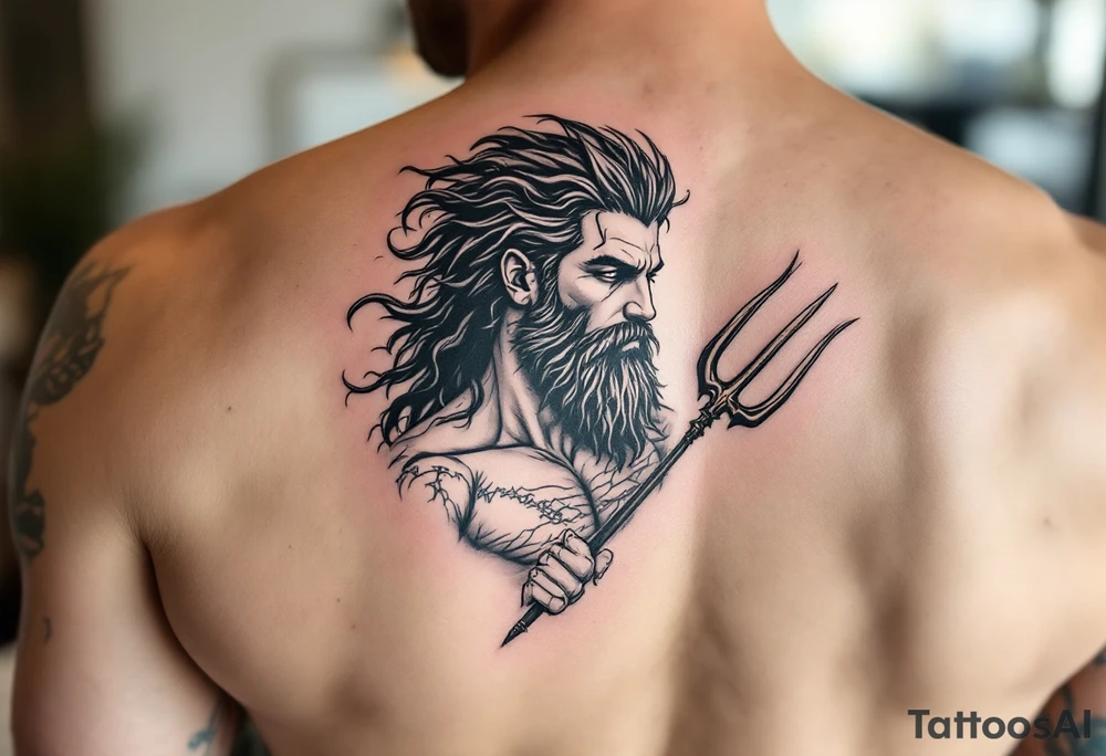 sexy poseidon, with trident tattoo idea