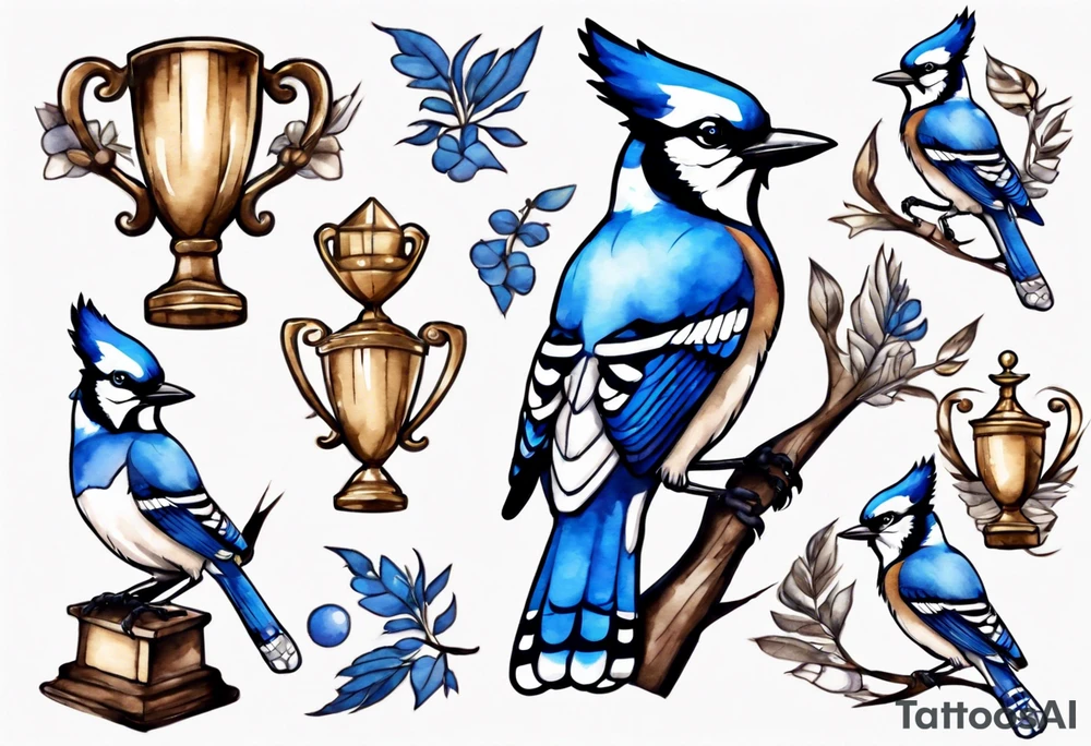 bluejay with trophy tattoo idea