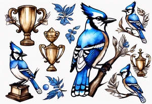 bluejay with trophy tattoo idea