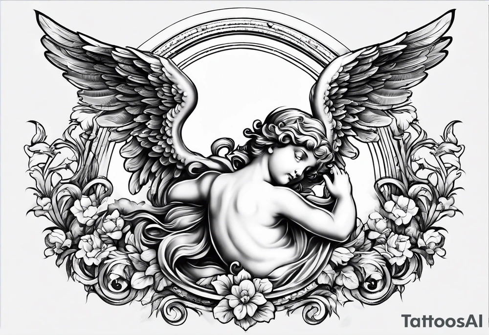 Flying Cherub renaissance style tattoo idea