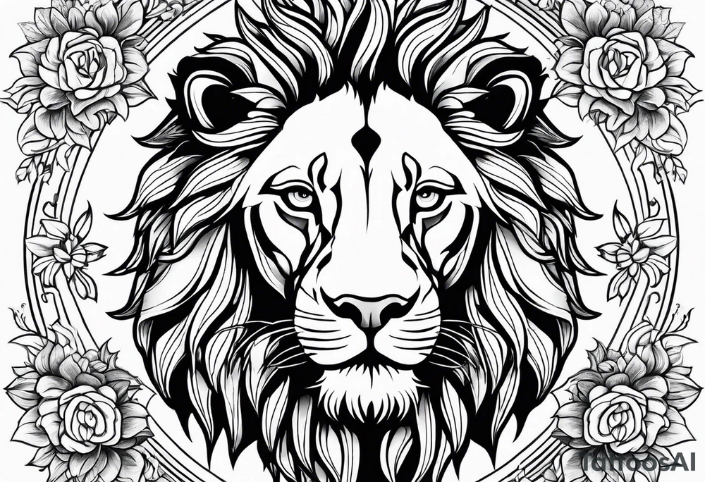 Lion mandala flowers tattoo idea