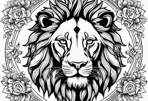 Lion mandala flowers tattoo idea
