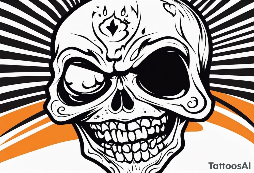 skull laughing black and orange tattoo idea