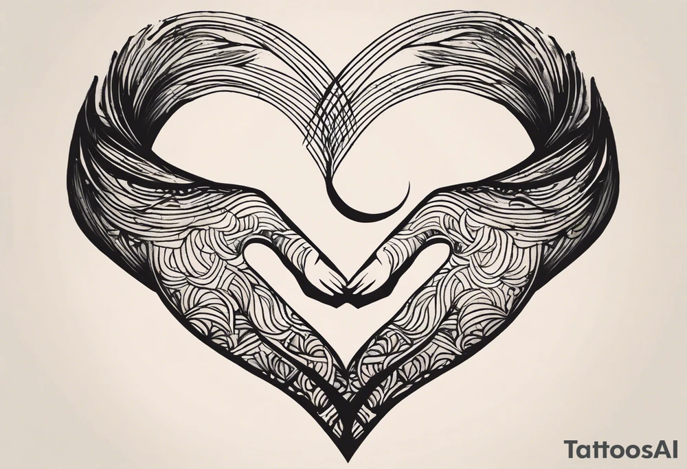 "A minimalist tattoo design symbolizing deep friendship, centered around the name 'Düha.' The design features two intertwined hands, representing trust and support, with a delicate infinity symbol subtly woven into the lines of the hands, indicating eternal friendship. Surrounding the hands, soft abstract elements like flowing lines or watercolor splashes gently frame the name 'Düha' written in elegant script, giving the design a personal and timeless touch. The overall style should evoke warmth, connection, and loyalty." tattoo idea