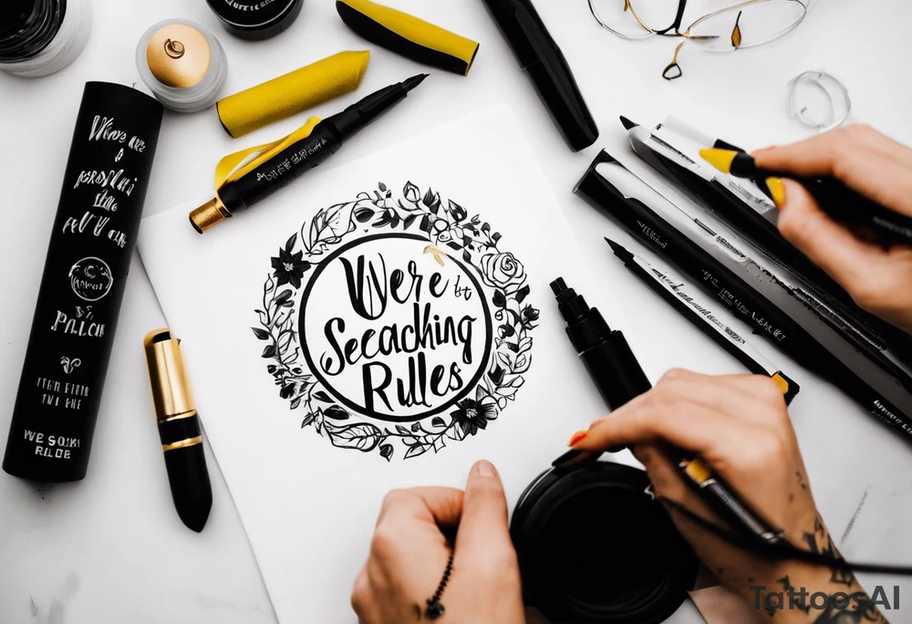 create a tatto using the next lyric: "We were searching for reasons To play by the rules" in a dark circle tattoo idea