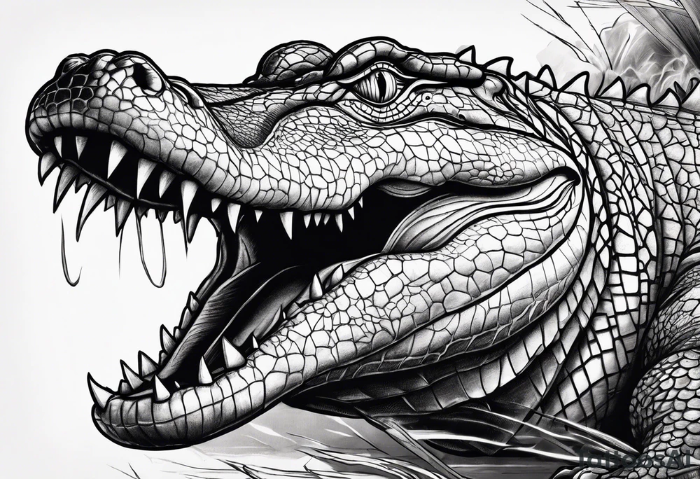 Arm sleeve with alligators and lightning tattoo idea