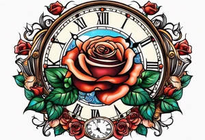 rose, sun, dove, clock, tattoo idea