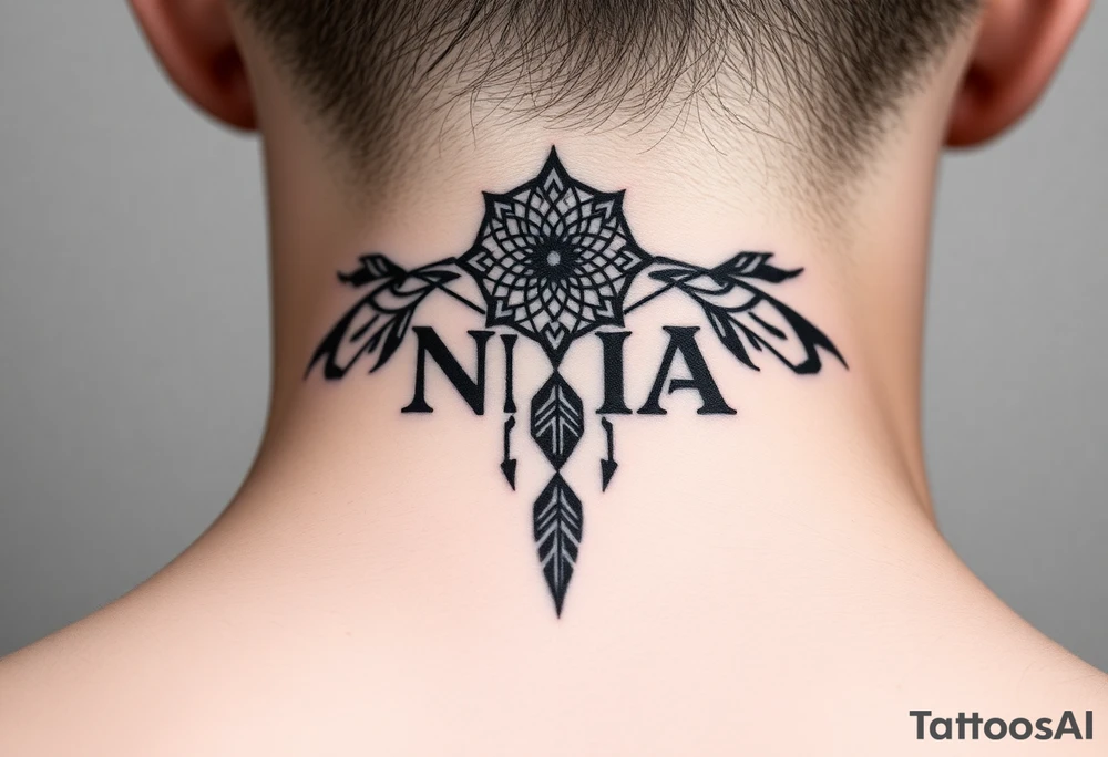 Name Nia in a dreamcatcher faded letters tattoo idea