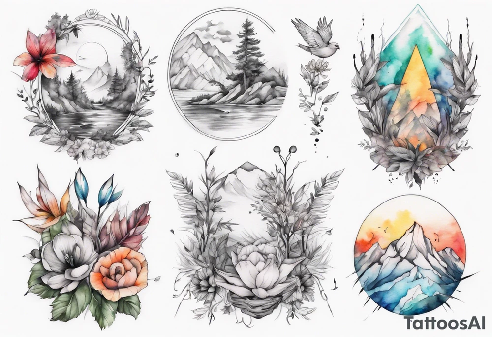 Back tattoo fine line with nature and some
Colors tattoo idea