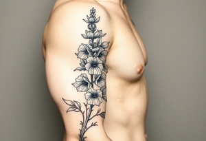 Aconitum flower going up the arm with details tattoo idea
