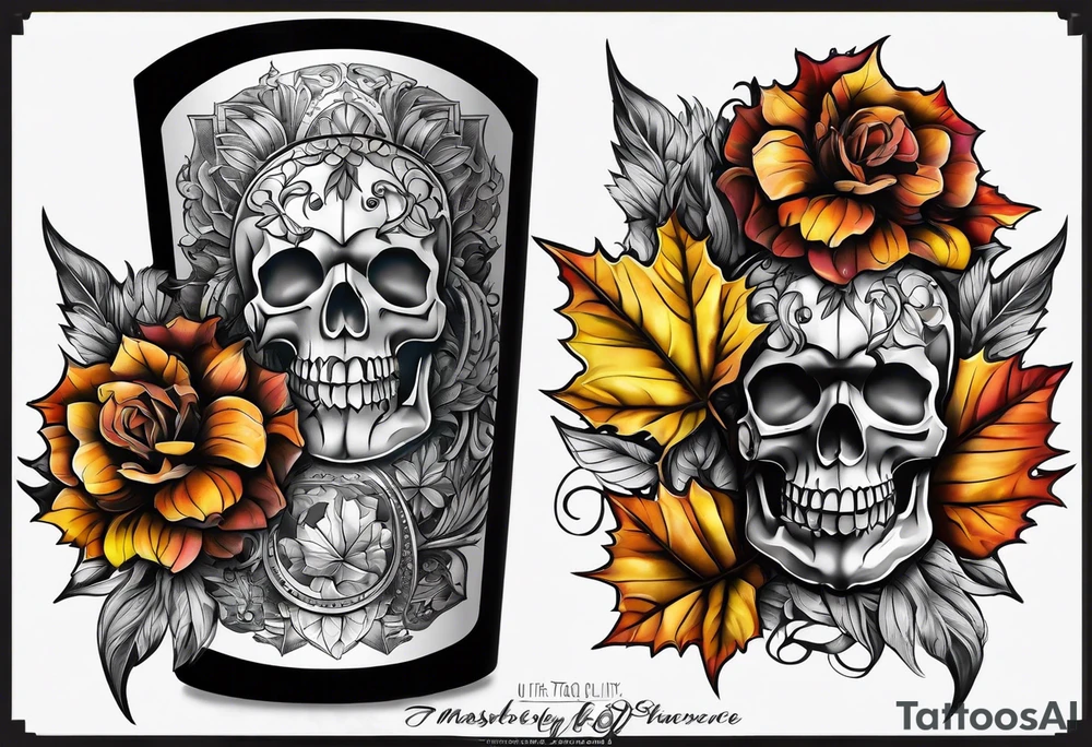 knee tattoo in fall color masculine tattoo idea