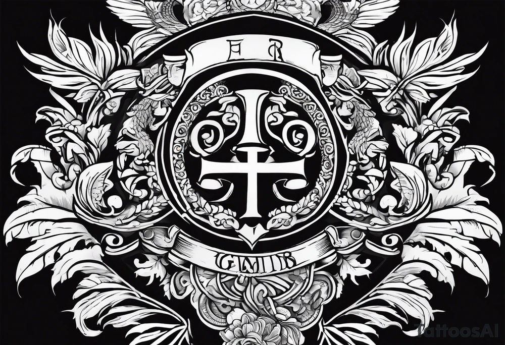 family crest with Whidbey Island, Cambodia, Scotland, Ghana, Liberia, Haiti tattoo idea