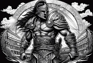 gladiator behind coloseum behind clouds and lightning tattoo idea