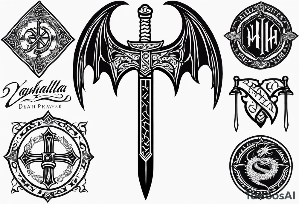 Valhalla death 
prayer sword dragon axe tattoo idea