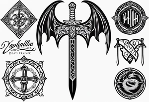 Valhalla death 
prayer sword dragon axe tattoo idea