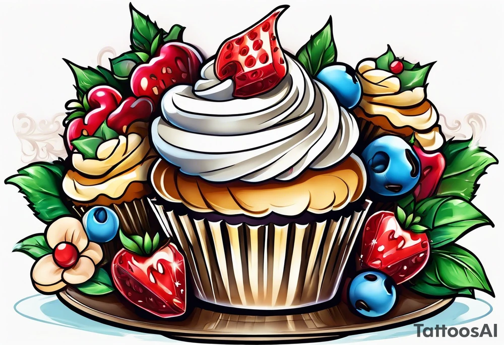 Cupcake with sweet imagery tattoo idea