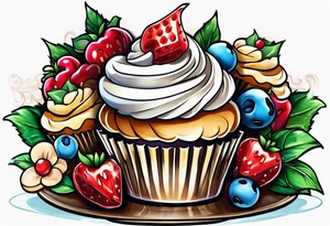Cupcake with sweet imagery tattoo idea