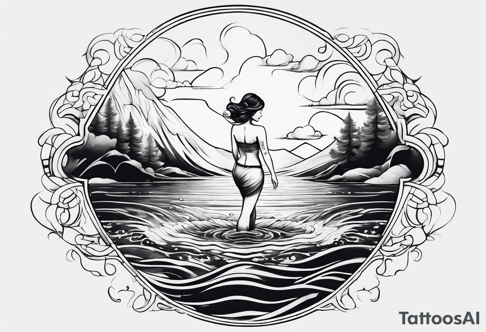simple tattoo of full body girl floating on water tattoo idea