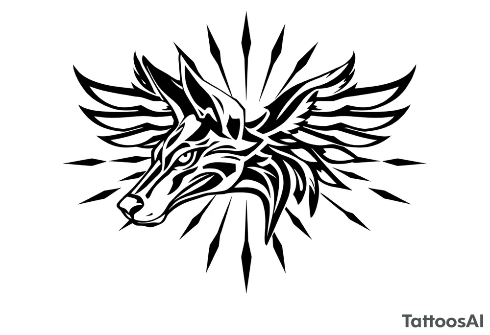 the pharaoh hound looking forward with rays coming out of it tattoo idea