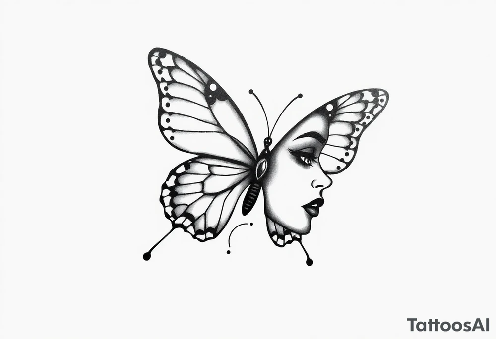 a butterfly half side with womans face tattoo idea