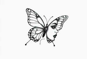 a butterfly half side with womans face tattoo idea