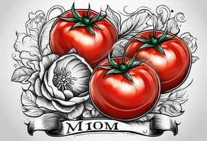 Red tomato with a mom banner around it tattoo idea