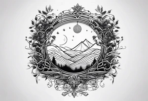 fine line vines, tree, minor geometric aspects. tattoo idea