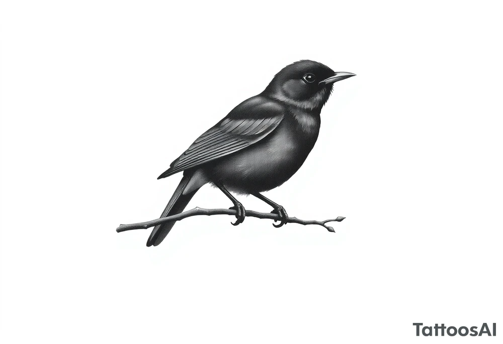 Male European Blackbird sitting on a branch tattoo idea tattoo idea