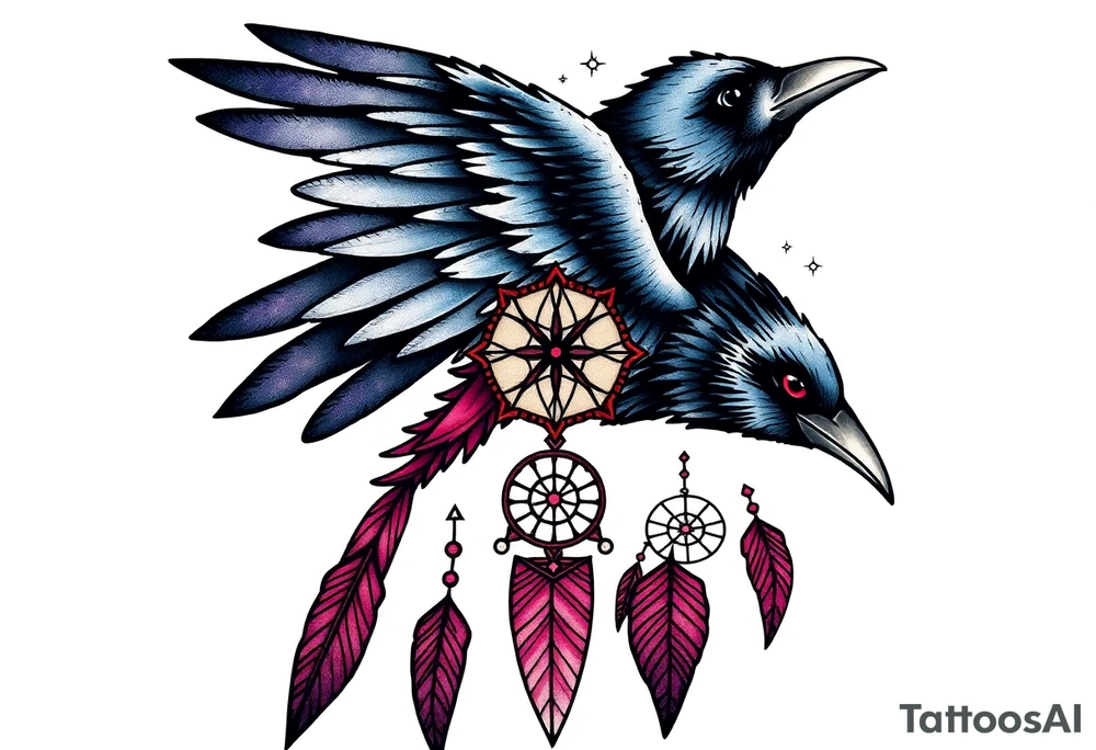 Raven dream catcher milky way moon shooting star tattoo idea