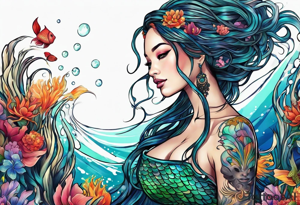 Mermaid dreadlocks tattoo idea