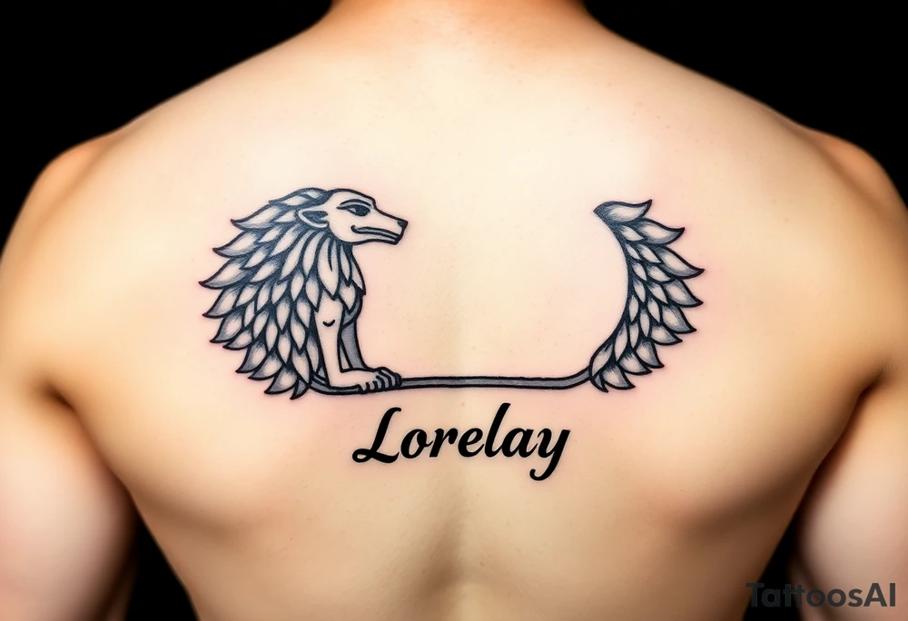 Crea un diseño significativo sobre la cultura egipcia y que tenga el nombre escrito por de bajo del diseño el nombre de mi hermana Lorelay para la parte baja del bíceps tattoo idea