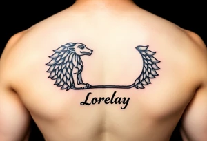 Crea un diseño significativo sobre la cultura egipcia y que tenga el nombre escrito por de bajo del diseño el nombre de mi hermana Lorelay para la parte baja del bíceps tattoo idea