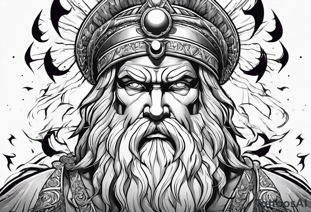 Zeus holding Lightning balls with Lightning eyes asserting dominance tattoo idea