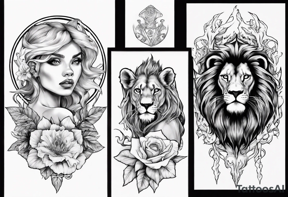 Elf taming an lion tattoo idea