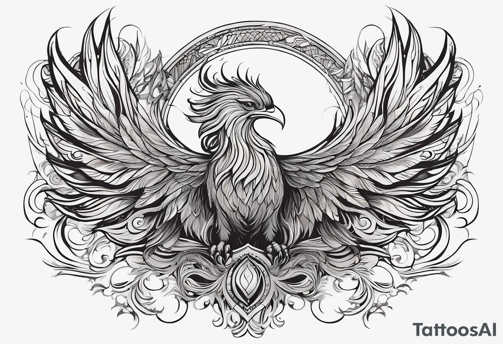 Style: Primarily realistic with subtle abstract elements for flow and connection.
Phoenix on the Shoulder: A realistic phoenix rising from flames, symbolizing resilience and rebirth. The feathers are intricately detailed, with flames or smoke wrapping around the upper arm, flowing downward to connect with other elements in the sleeve.

Witches: Realistic yet mystical representations of witches, either as dark silhouettes or subtle figures within shadows. They’re spaced throughout the design, adding a sense of wisdom and mystery to the piece.

Angel Flying into Space: An angel starting mid-arm and ascending upwards, transitioning into stars, cosmic dust, or nebulae as it approaches the phoenix on the shoulder. This symbolizes transcendence and limitless inspiration, with stars and abstract cosmic details surrounding the angel.

Family (Close and Distant): Realistic figures representing family members, positioned in a gradient along the forearm. Some are highly detailed and close, while others fade into the background, symbolizing closeness and distance within the family dynamic.

Overall Composition: The elements are interconnected with flowing lines, smoke, and cosmic themes, creating a unified sleeve that tells a personal story of life, music, and inspiration. tattoo idea