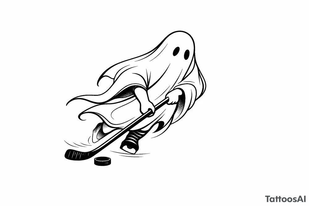 Minimalist silhouette of a ghost playing hockey tattoo idea