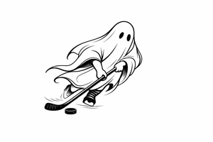 Minimalist silhouette of a ghost playing hockey tattoo idea