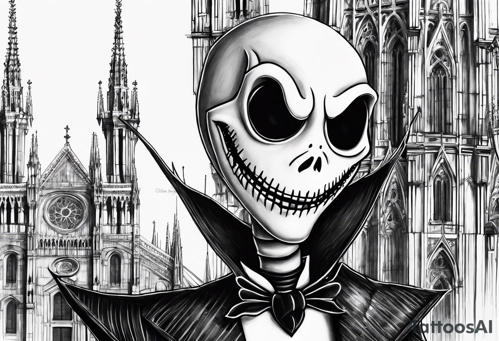 Jack Skellington with duomo of milano tattoo idea
