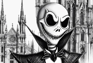 Jack Skellington with duomo of milano tattoo idea