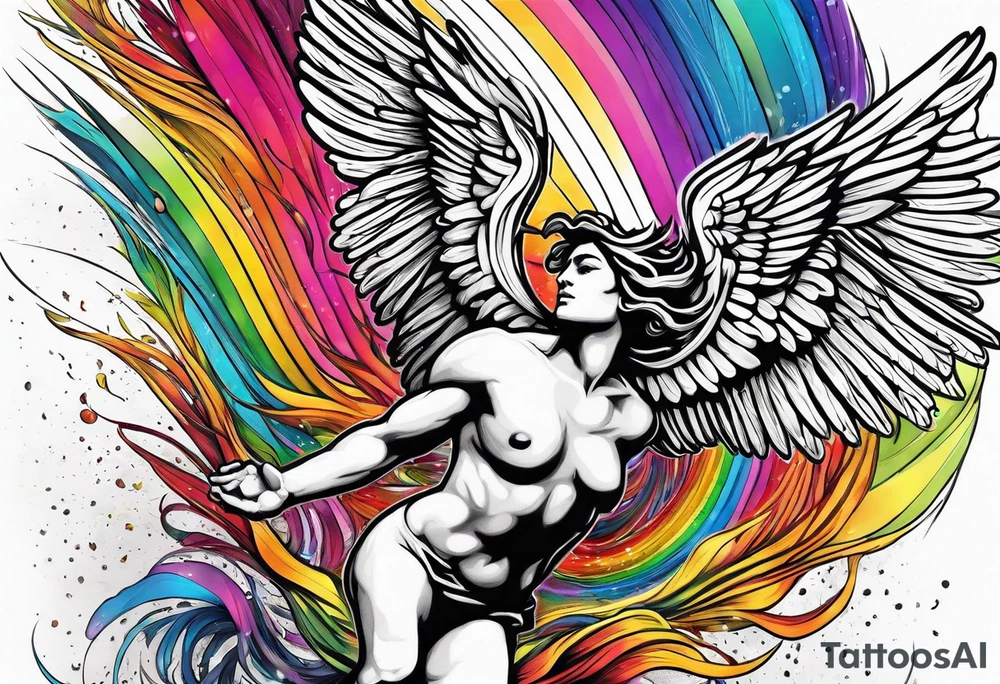 icarus greek design falling into an rainbow tattoo idea