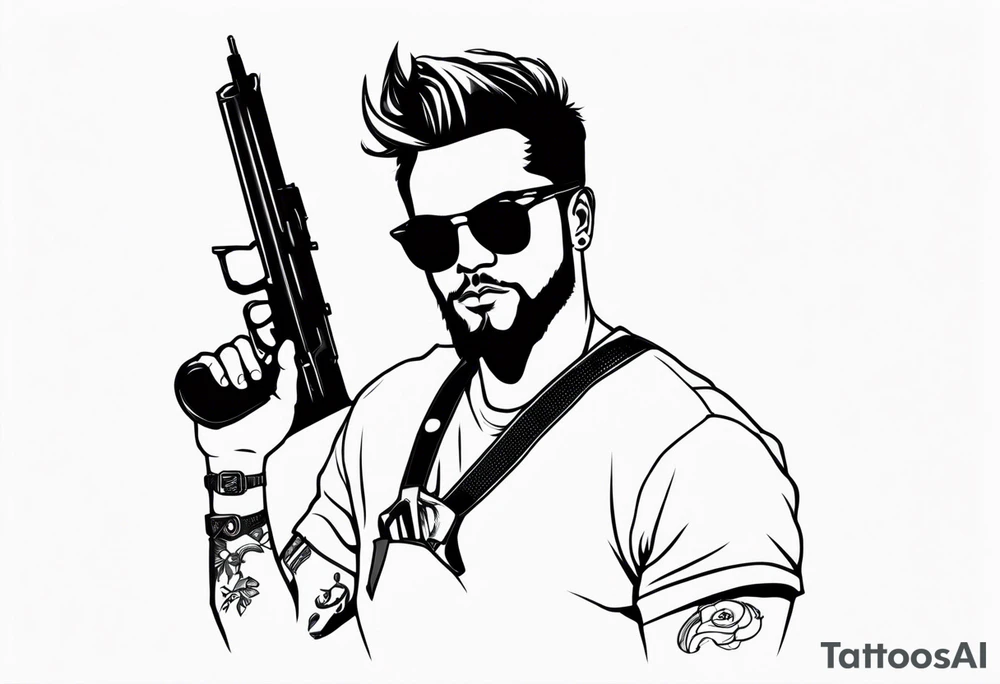 capricorn man with sunglasses and gun tattoo idea