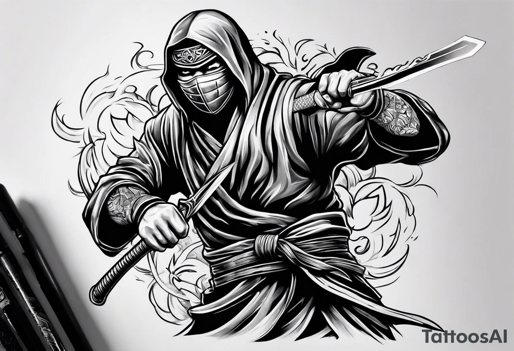 ninja with fire in his hand tattoo idea