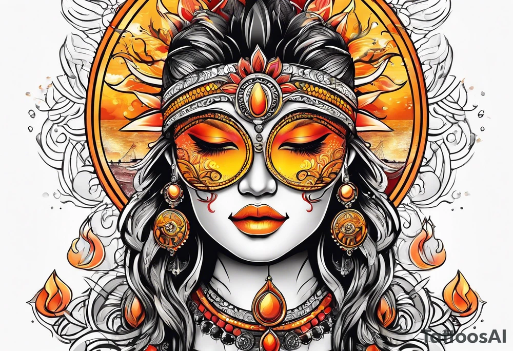 Orange sun with yellow and red highlights tattoo idea