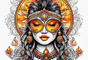 Orange sun with yellow and red highlights tattoo idea